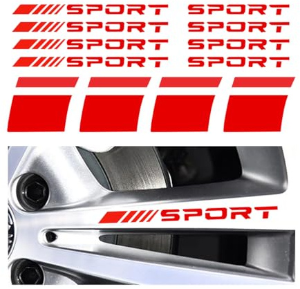 JNNJ 12PCS Autocollants Réfléchissants Logo de Pneu Sport pour Jantes de Voiture, Emblem Stripes, Roue Autocollant de Lettre, Bandes de Décalcomanies (Rouge)
