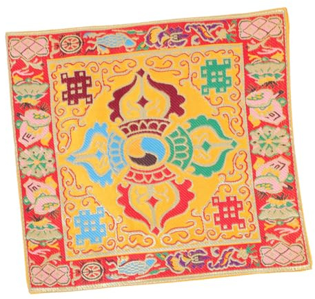 Toyvian Klangschalenkissen Rutschfest Religiöses Klangschalen aus Brokatseide Leicht Unterlage und Praktisch Doppellagige Gelb für Buddha Meditationszubehör