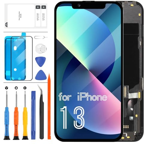 LADYSON Pantalla LCD OLED para iPhone 13 [no LCD], 6.1 pulgadas [Full HD] [COF] para iPhone 13 Pantalla LCD táctil digitalizador Asamblea con herramientas (tamaño pequeño)