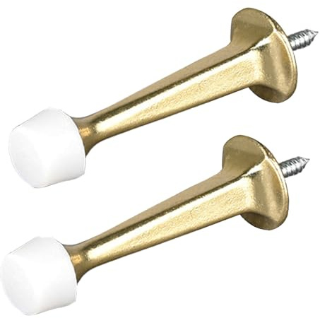 Lot de 2 butées de porte, en alliage de zinc, protection murale avec tampon en caoutchouc pour intérieur et extérieur, 73 mm doré