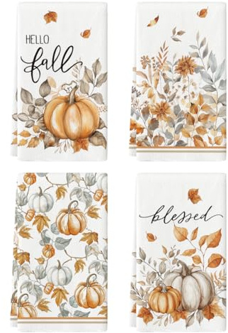 Artoid mode akvarell blad pumpor blommor höst kökshanddukar diskhanddukar, 42 x 65 cm Hello Fall dekoration polyester handdukar set om 4