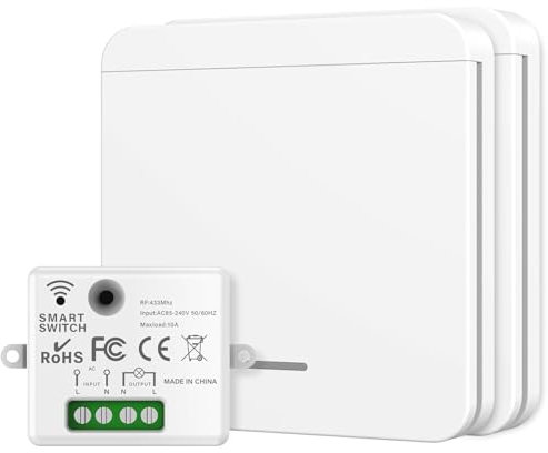 Funk-Lichtschalter Lichtschalter Set Schlafzimmer Plug & Connect Wireless Lichtschalter Fernbedienung (2 gang 1 Receiver)