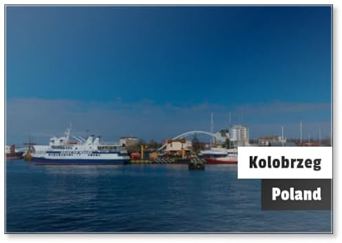 Kühlschrankmagnet, Motiv: Seehafen am Fluss Parseta in Kolberg, Ostsee, Polen