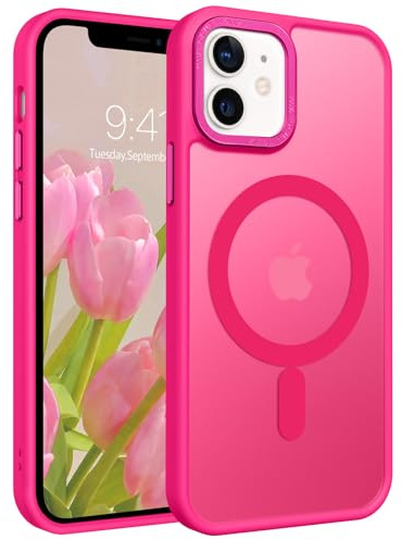GUAGUA Custodia magnetica per iPhone 12 Mini [compatibile con MagSafe] opaca antiurto retro traslucido, custodia protettiva per iPhone 12 Mini (5,4), rosa rossa