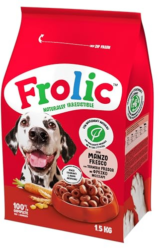 Frolic Complete Croccantini pour Chien, Nourriture sèche au goût de Boeuf, Carottes, céréales, 4 Sacs de 1,5 kg