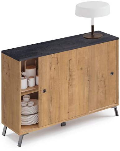 Buffet de salon LYS Chêne, meuble de salle à manger auxiliaire, 2 portes coulissantes, 87 x 120 x 40 cm (H x l x p), design moderne