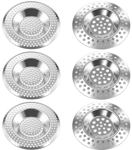 Annyswit (Set of 6 Pcs) 2 Sizes Drain Cover Sink Plug Strainer for Drainer Kitchen Sink Strainer Hair Catcher for Shower Protector Blocker Filter Bath Plug Hole Cover Sink Sieve Strainer Metal
