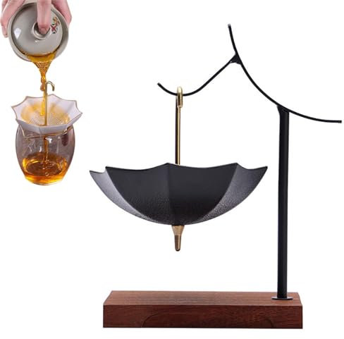 Gaxcent Umbrella Tea Filter Tea Strainer, Umbrella Shape Tea Infuser Leak, Ceramic Fine Mesh Strainer Tea Infuser, Fine Net Tea Filter for Home Office Desk Decoration,Black