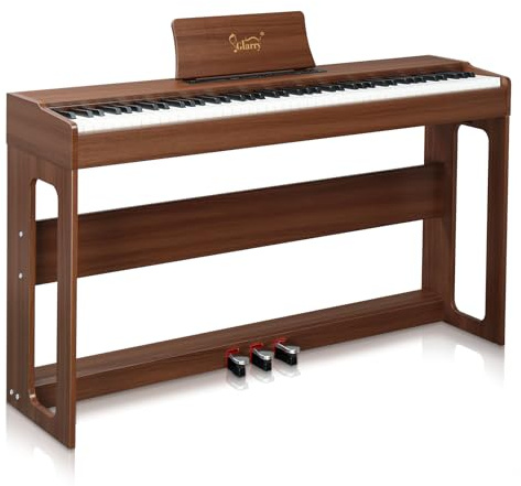 Glarry Digital Piano 88 Weighted Keys with Piano Headphones, Full Weighted Hammer Heavy Action Electric Keyboard Piano for Beginners, Piano Keyboard with 3-Pedal Unit, Double Bluetooth (Black Walnut)