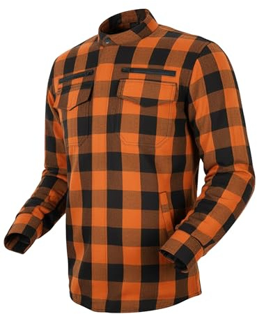 Chemise de moto pour homme avec protections, coupe-vent et imperméable, chemise à carreaux avec protections, doublure Arimd, Orange, XXL