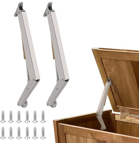 HBL' Lot de 2 charnières à ressort à gaz de 15 kg pour couvercle de boîte à jouets lourds | Charnières hydrauliques pour coffre à jouets, banc, boîte à outils et porte de sous-sol