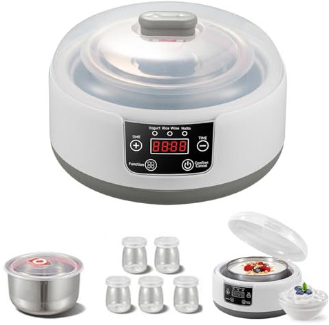 1200ml Multi-Function Yogurt Maker with 5 Jars, Yoghurt Maker Machine with LED Display for Fresh Homemade Yogurt