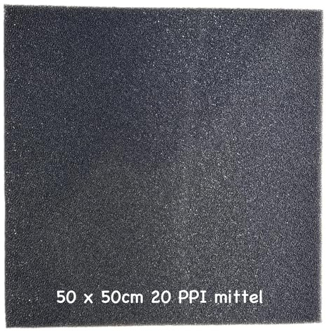 KH 1x Filterschaum in schwarz - Filterschwamm Teichfilter -Filtermatten für Aquarien - Filtermaterial- 50x50x3cm- PPI0-PPI20-PPI30-grob mittel-fein-Hamburger Mattenfilter (mittel 50x50x3 cm 20 PPI)
