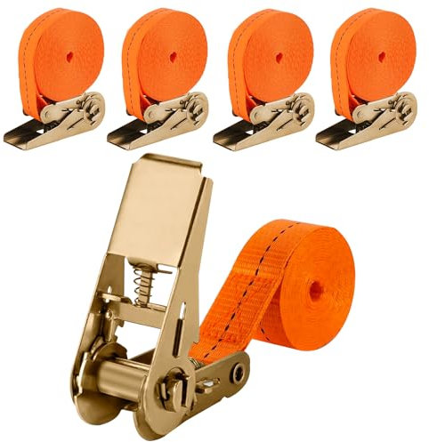 JOZMMZEOOA 4 Pezzi Cinghie a Cricchetto 6M X 2.5CM Cinghie di Fissaggio Fasce a Cricchetto Cinghie di Ancoraggio Arancione Tensione con Cricchetto 1000 kg Fissaggio Cinghia a Cricchetto Ratchet