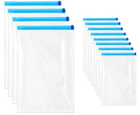 12 Pack Roll Up Compression Bags,Small Vacuum Storage Bag,Reusable Space Saver Bags, Waterproof Packing Bags for Travel & Home,No Pump Needed (50X70cm+35X50cm)