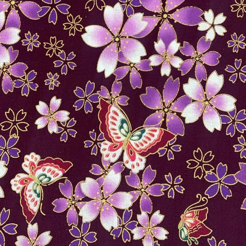 aufodara Tissus au Metre Style Japonais Tissu DIY Couture pour Décorer Patchwork Vêtements Nappe de Table Rideau Tissu à Coudre, Largeur 145cm (Violet, 100x145cm)