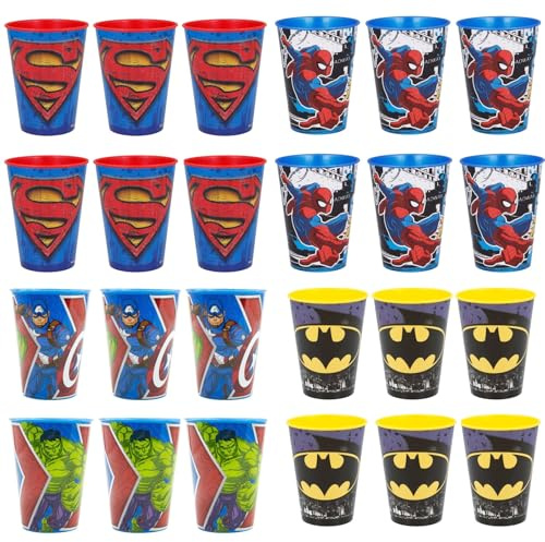 JAMERPD Lot de 24 gobelets en plastique réutilisables sans BPA 260 ml Spiderman Batman Captain America Hulk Superman