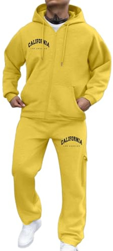RUMAOZIA Tuta da jogging da uomo in cotone con cappuccio e cerniera, set con stampa di lettere, tuta sportiva comoda, vestibilità ampia, tuta da corsa calda, traspirante, tuta per il tempo libero alla