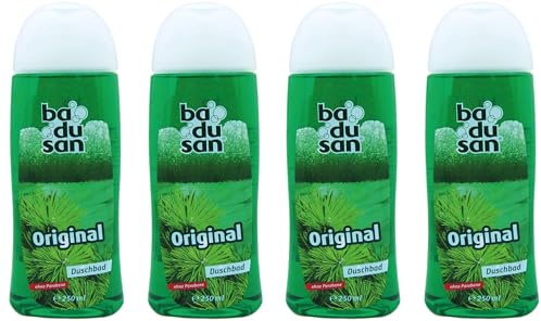 Badusan Duschbad „Das Original“ – 4 x 250 ml – nostalgischer Koniferen‑Rosskastanien‑Duft, pH-neutral & parabenfrei