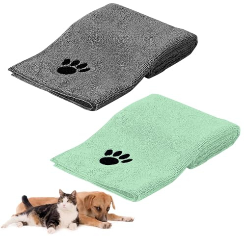 Set di 2 asciugamani per animali domestici 75 x 35 cm, asciugamani in microfibra ultra assorbenti e ad asciugatura rapida per cani e gatti, morbidi, leggeri e facili da mantenere, per bagno