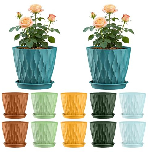 Weciau Blumentopf Set, 12er Pflanztöpfe mit Untersetzer und Drainagelöchern, 10.1× 9CM Blumentopf Klei, für Zimmerpflanzen innen & Outdoor, Dekorative Pflanztöpfe, Bunt