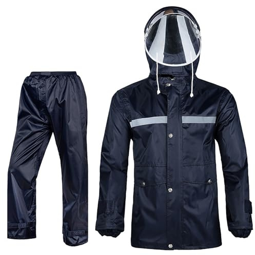 Generisch Combinaison de pluie pour homme et femme - Réfléchissante - Vêtement de pluie imperméable - Baggy - Vêtement d'extérieur léger - Combinaison de moto - 2 pièces - Veste de pluie et pantalon