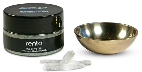 Rento Ice Crystal Menthol Eiskristall Saunaduft 30 g - Inkl. Verdampferschale Ø 6,7 cm - Naturreiner Spezialaufguss ohne Wasser - Intensiver Mentholduft - Ice-Bits Sauna Set