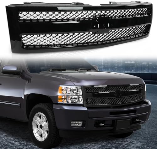 ANDPLAY Front Grille Grill Compatible with Chevy Silverado 1500 LS LT LTZ WT 2007-2013 /Silverado 1500 Hybrid 2009-2013 Fit Chevy Silverado 1500 XFE 2010-2013 GM1200578 25810706 Textured Black