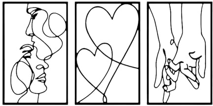 3 Stück Schwarz Metall Wanddeko, Valentinstag Liebhaber Kuss Hand Herz Minimalistische Linie Metallbilder Wanddeko Metall Wandbild Silhouette Wandskulptur Für Schlafzimmer Wohnzimmer Wall Decor