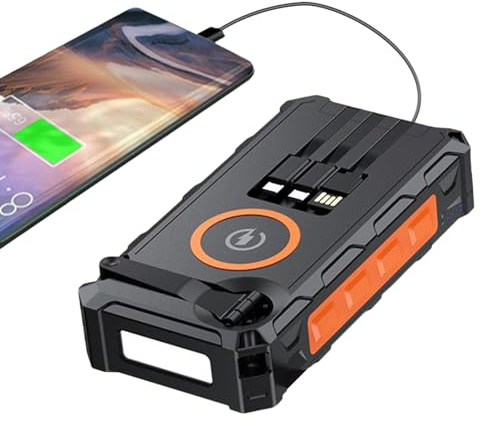 Batterie Externe Solaire, Chargeur de Téléphone Portable avec Lampe Torche, Chargeur Portable sans Fil Rechargeable avec Alarme SOS Intégrée et Boussole pour Cyclistes Pêche Randonnée