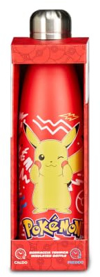 Seven Botella Pokemon, color rojo, 500 ml, acero inoxidable, sin BPA, hermética, caliente 12h/frío 24h, a prueba de fugas, escuela, deporte, viaje, para niños, idea regalo