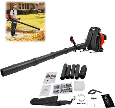 HUOMMGS 43CC 1250 W benzina soffiatore a benzina soffiatore a 2 tempi motore 70 m/s soffiatore senza fili con 2 spallacci 720 m³/h soffiatore con avviamento manuale per la rimozione di neve, fogliame