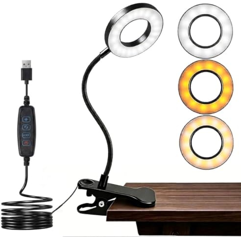 Bed Reading Lamp, Clamp Lamp with 3 Colours & 10 Brightnesses Eye Protection Clamp Lamps with 40cm Flexible Gooseneck USB Operation LED Reading Lamps Children Book Clamps for Desk/Bed/Reading/Working