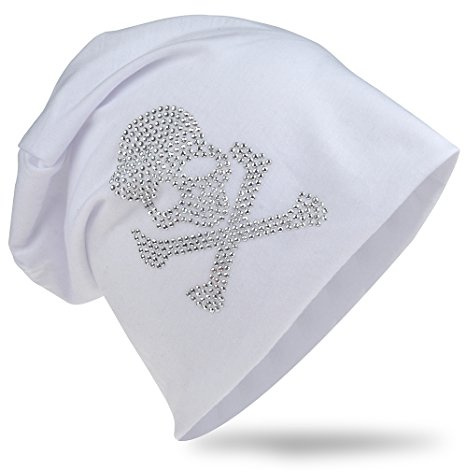 Jersey slouch beanie lång mössa med dödskalle strass applikation unisex enfärgad män kvinnor trend, One size