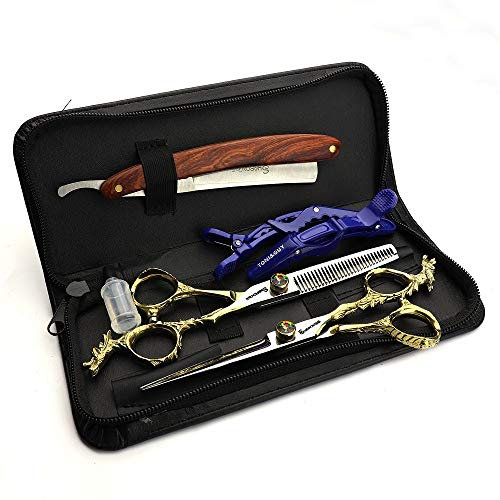Barber Ciseaux 6 'professionnel Ciseaux de coupe et ciseaux à effiler Ciseaux + rasoir + Ensemble de sacs
