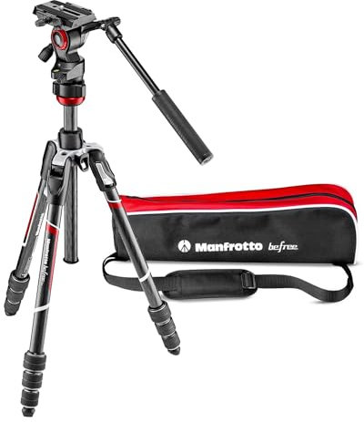 Manfrotto MVKBFRTC-LIVEUS Befree Live - Treppiede in fibra di carbonio con testa fluida, chiusura a torsione M-Lock, nero