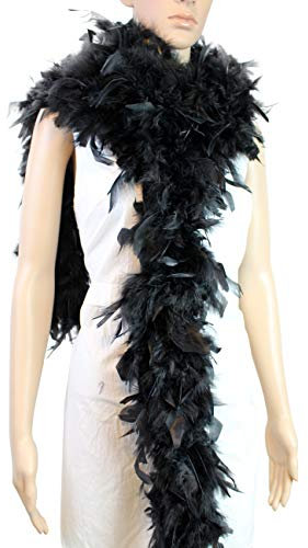 Flydreamfeathers 80 Gramm, 2 Meter lange Truthahn-Chandelle-Federboa, 10 Farben, ideal für Party, Hochzeit, Halloween-Kostüm, Weihnachtsbaumdekoration (schwarz)