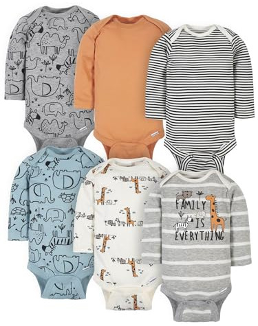 Gerber 6 Pack Baby Boys' Jungle Long Sleeve Onesies Bodysuits