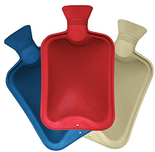 Wärmflasche | 3 Stück Naturkautschuk Mini Wärmflaschen 500ml | Rot Creme Blau Wärmbeutel zur Schmerzlinderung Sicher & Auslaufsicher (Farblich Sortiert)