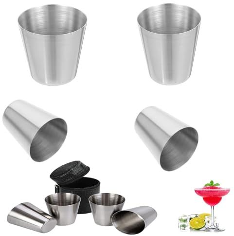 gotyou Verre Schnaps Tasse Schnaps, Gobelet Liqueur Portable, Mini Tasse Metal Gobelet à Shoot, Verres Liqueur empilable, Shooter 25ml en Acier Inoxyadable, pour Whisky, 4 Verres Vin + 1 Etui Vin