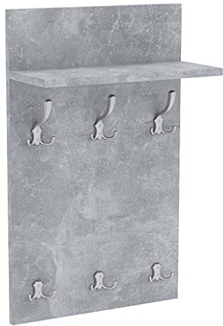 AKKE Garderobenpaneel Wandgarderobe Mit Ablage Wandpaneel Garderobe PVC Medi 70x40 cm ALUMINIUM | BETON