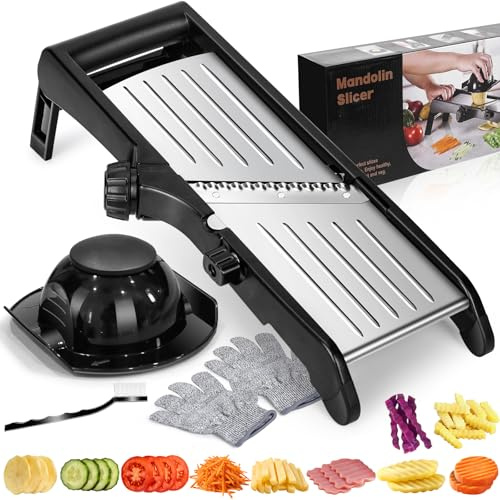 MASTERTOP Mandoline Cuisine Professionnelle, Lame Interchangeable Intégrée | Mandoline Japonaise Manuelle Multifonctionnelle avec Lames Tranchantes pour Différentes Épaisseurs de Coupe