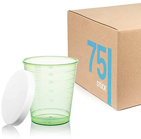 Tuuters 75 bicchieri per medicinali, 30 ml, infrangibili, bicchieri da liquore (verde + coperchio)