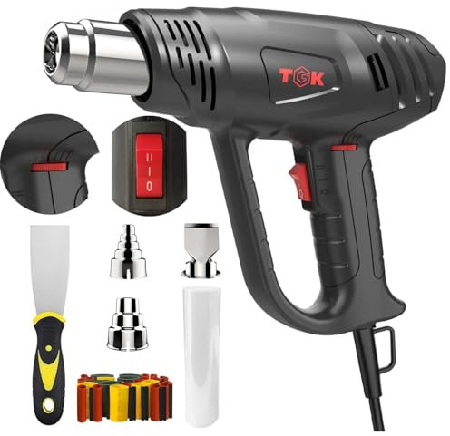 Heat Gun, TGK® 1800W Heavy Duty Hot Air Gun Kit 122℉~1202℉ Dual Temperature Settings with 3 Nozzle Attachments Overload Protection for Crafts, Shrink Wrapping/Tubing, Paint Removing, Epoxy Resin
