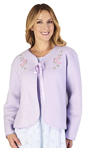 Slenderella Veste de lit en polaire brodée avec ruban à nouer 61 cm, lilas, XL