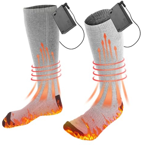 Electric Heated Socks for Men Women, Battery Operated Washable Thermal Socks Winter Warm Socks for Outdoors Work Fishing Hunting Skiing Cycling Hiking Camping, 50 ℃/122 ℉ (White, S)
