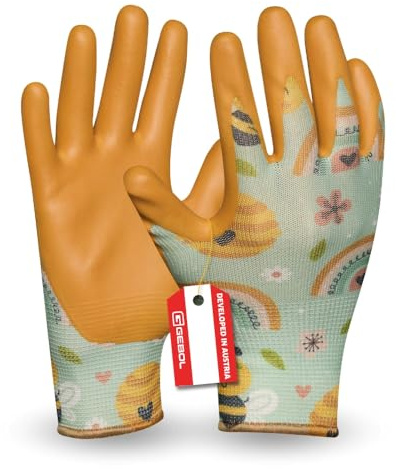 Gebol Gardeluxe Bee-friendly Kids - Guantes de jardinería para niños, diseño de abejas, edición limitada, con revestimiento muy suave y ajuste cómodo, talla XXS (talla 5), color amarillo