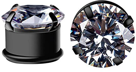 Tunnel Titan Schwarz, Ohrring Tunnel 12mm Zirkonia 2er Plug Ohr Gauges Schmuck Flesh Piercing Damen Herren 1/2 Inch