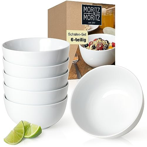 Moritz & Moritz BASIC juego de cuencos de porcelana 6 piezas - cuencos para cereales blanco Ø 14 x 7 cm con capacidad aprox. 500 ml - blanco - cuenco para tazones, sopas, ensaladas, postres, cereales
