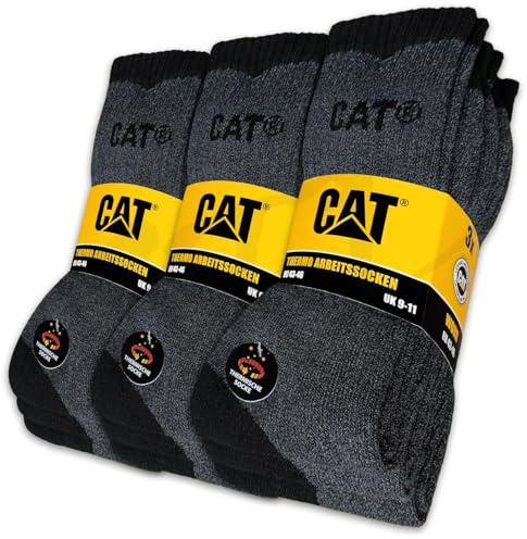 CAT Caterpillar 9 Paar THERMO WORK Arbeitssocken wärmende warme Winter Socken Strümpfe Socks Größenauswahl 39-50 (as3, numeric, numeric_47, numeric_50, regular, regular, 9 Paar Grau/Schwarz)